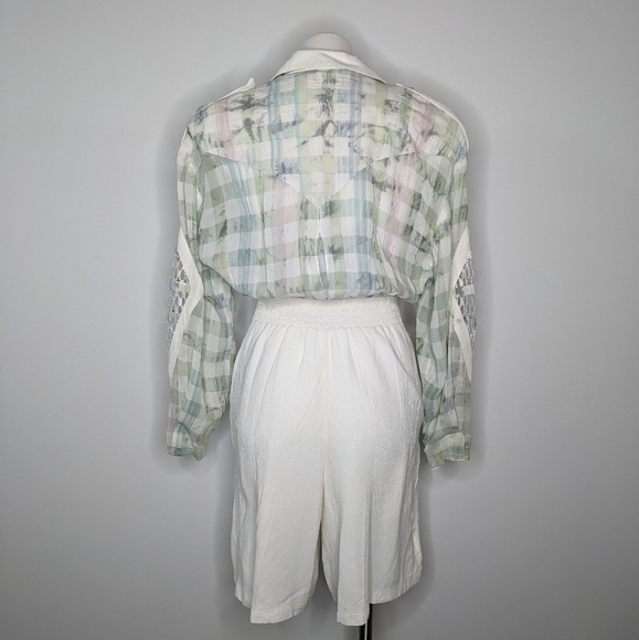 Vintage white green lace panel collared wrap style romper XS - Picture 12 of 13